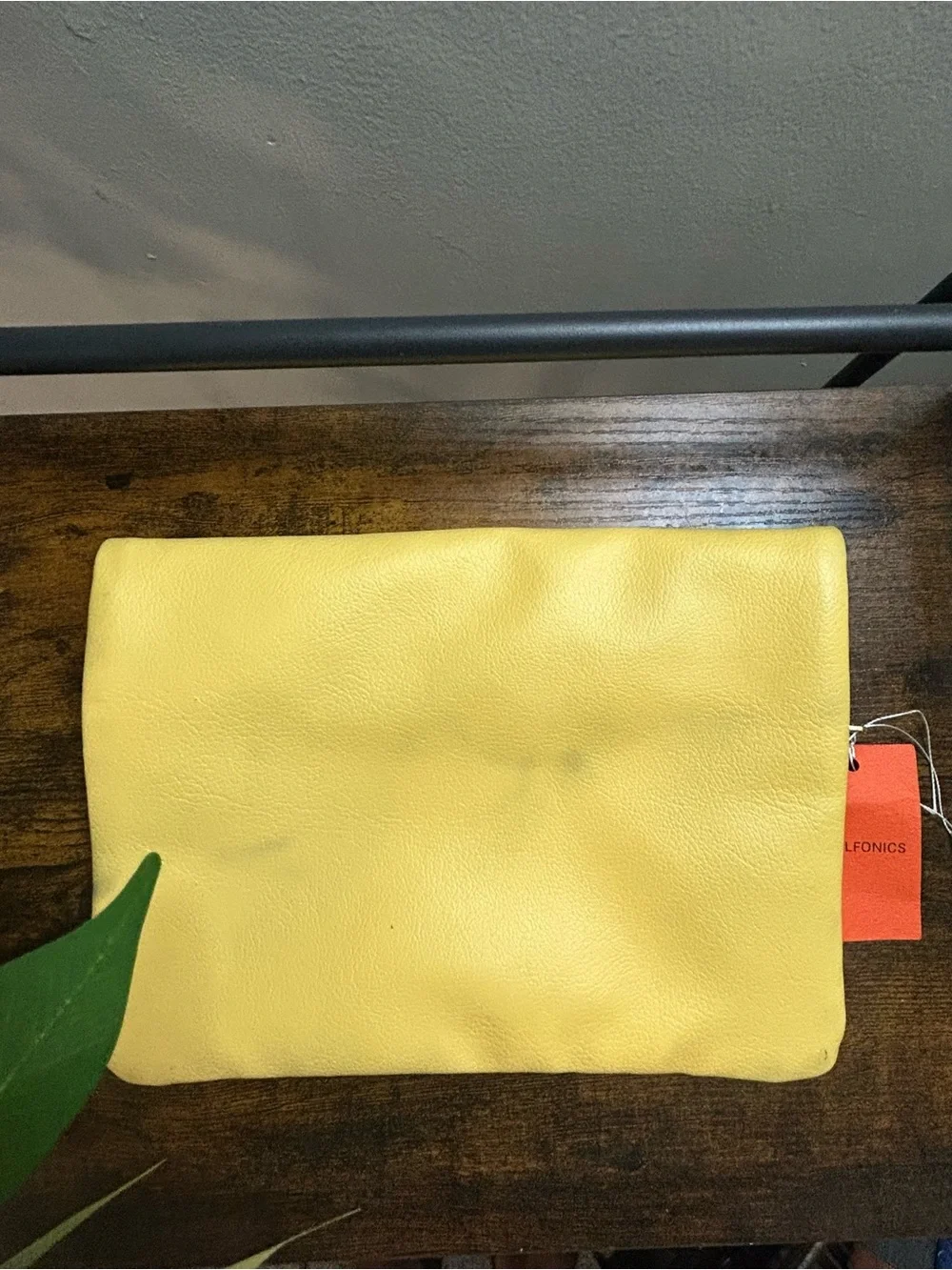 Yellow Fold-Top Leather Clutch Carrying Pouch
